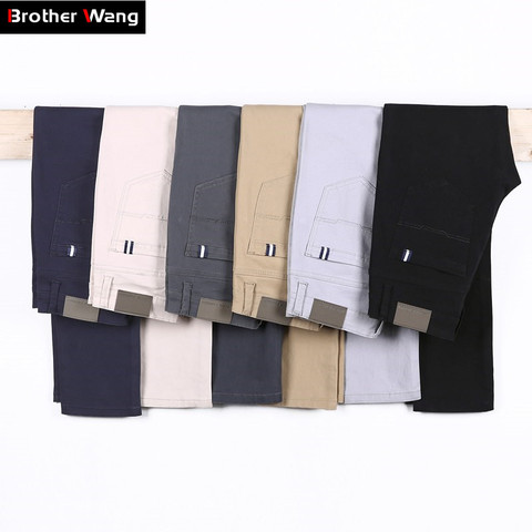 6 Color Casual Pants Men 2022 Spring New Business Fashion Casual Elastic Straigh Trousers Male Brand Gray White Khaki Navy ► Photo 1/6