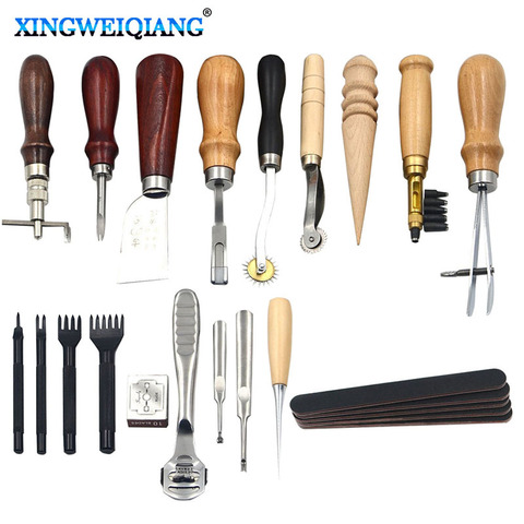 18pcs Craft DIY Handmade Tools Punch Edger Trench Device Belt Puncher Set Leather Tools Kit Stitching Carving Saddle Groover ► Photo 1/1