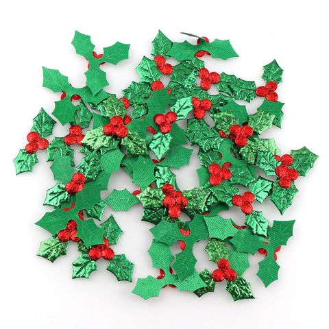 100pcs Table Decoration Holly Berries and Leaves Appliques for Christmas Decoration ,Stick-on DIY  Laser Green Color ► Photo 1/6