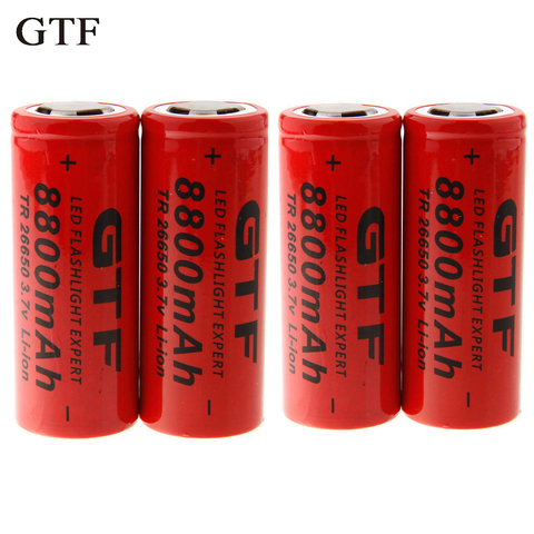 GTF 4pcs 26650 Battery 3.7V 8800mAh Rechargeable Li-ion Battery Use for Flashlight rechargeable Batteries ► Photo 1/5