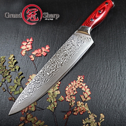 GRANDSHARP 67 Layers Japanese Damascus Stainless Steel Chef Knife 8 Inch VG-10 Blade Kitchen Slicing Cooking Tools Pakka Handle ► Photo 1/6