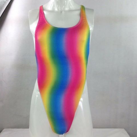 G7284 Mens bodysuit Thong Leotard High Cut X Cross Back Swimsuit Swim Fabric Printed rainbow stars stripes ► Photo 1/6
