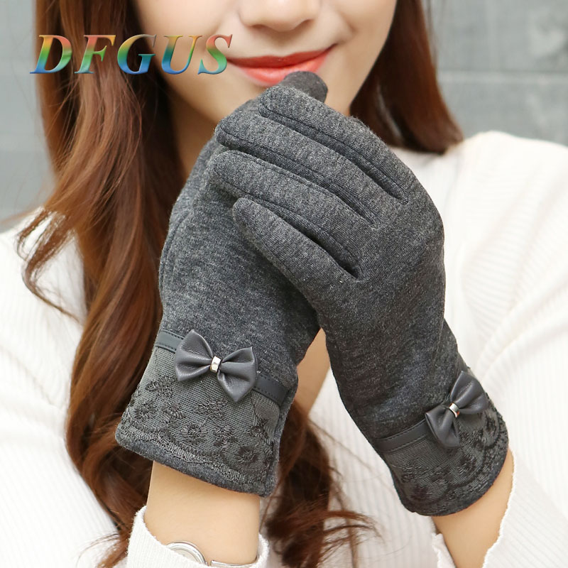 2022 Fashion Winter Gloves Women Lace Bow Winter Gloves Ladies Girls guantes Touch Screen Mittens Wool Glove for Warm Gloves - Price history & Review | AliExpress Seller - DFGUS Army Store | Alitools.io