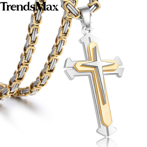 Men's Cross Necklace Gold Black Cross Pendant Stainless Steel Byzantine Chain Necklace 2022 Hip Hop Male Jewelry KP180 ► Photo 1/6