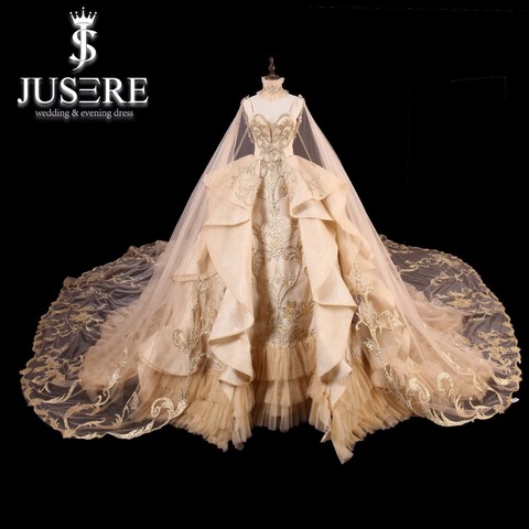 JUSERE Luxurious Gold Wedding Dress Strapless Backless Cathedral/Royal Train Bridal Ball Gowns Princess Dresses Vestido de noiva ► Photo 1/1