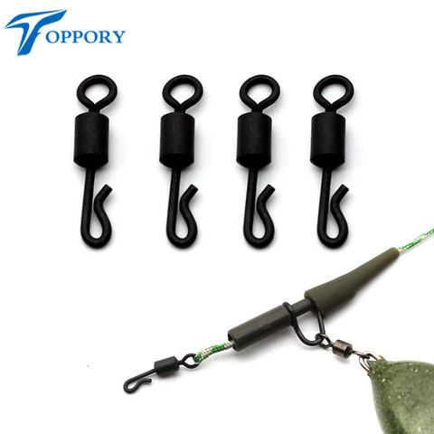 Toppory 30ps Carp Fishing Terminal Tackle Quick Change Swivels Size 8 Matt Black Anti Glare Rolling Long Body  Kwik Swivels Clip ► Photo 1/6