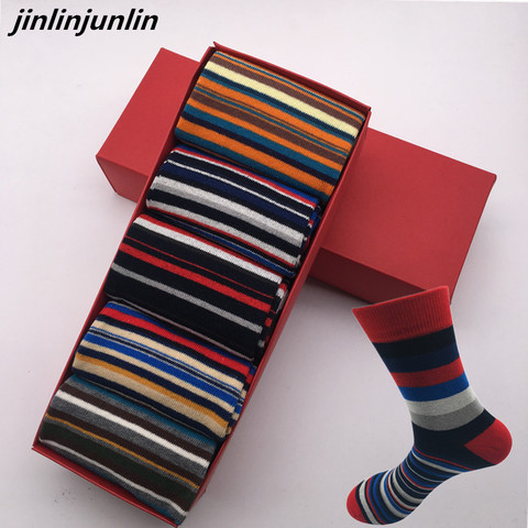 The latest casual men's socks color stripes five pairs of socks cotton gift box US (7-14) , EUR(39-48 ► Photo 1/6