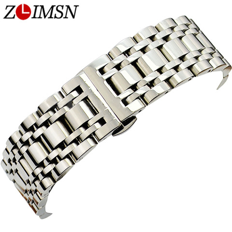 ZLIMSN High Quality Hidden Clasp Watchband 16 18 20 22mm 316L Stainless Steel Watch Band Men Silver Bracelet Replacement Link ► Photo 1/1