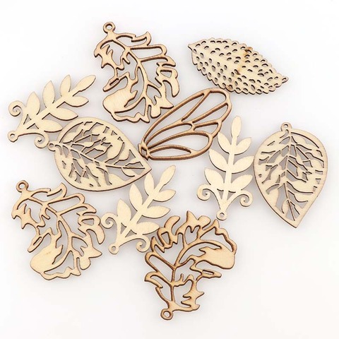10Pcs DIY Wooden mixed leaf wood chips pendant  Embellishments Crafts Scrapbooking Supplies Hand-made Graffiti Buttons ► Photo 1/6