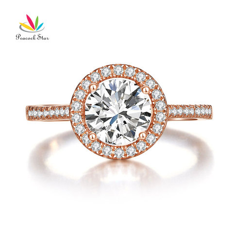 Peacock Star 925 Sterling Silver Wedding Engagement Rose Gold Color Ring Created Diamante CFR8326 ► Photo 1/6