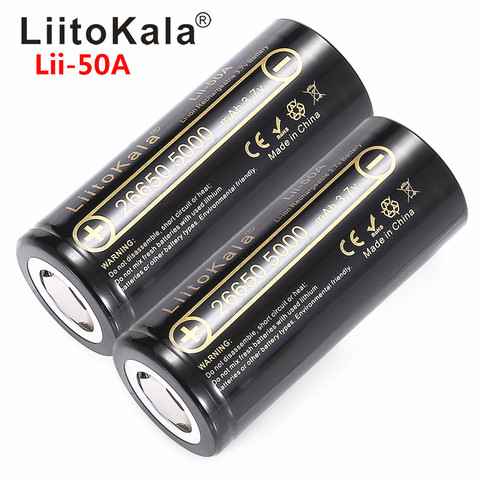 HK LiitoKala Lii-50A 26650 5000mah 26650-50A Li-ion 3.7v Rechargeable Battery for Flashlight 20A  new packing ► Photo 1/6