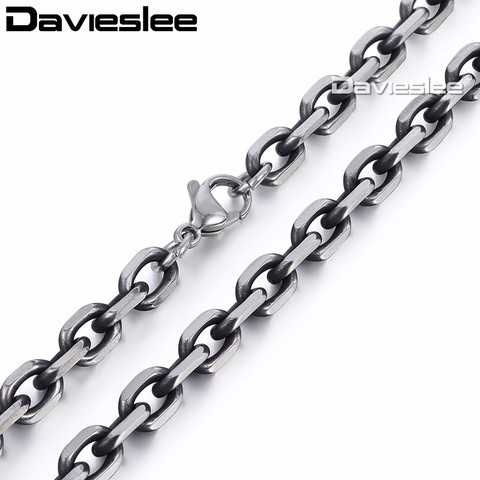 Davieslee Mens Necklace Chain Cut Cable Stainless Steel Gunmetal Tone Wholesale Fashion Necklaces for Men 6mm 18-36inch LKN498 ► Photo 1/5