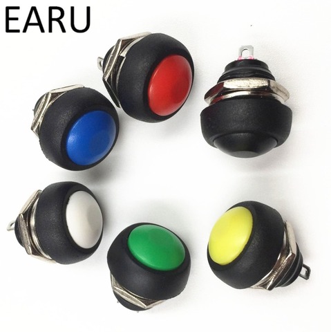 10pcs DIY Mini 12mm Momentary Waterproof Push Button Switch Horn Blue White Green Red Yellow Black 1A 250V Self-reset Wholesale ► Photo 1/6