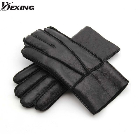 Winter Gloves Men 100% Real Leather mitten Sheepskin cashmere Fur Warm Gloves  Full Finger Genuine Thicken Winter Men gloves ► Photo 1/6