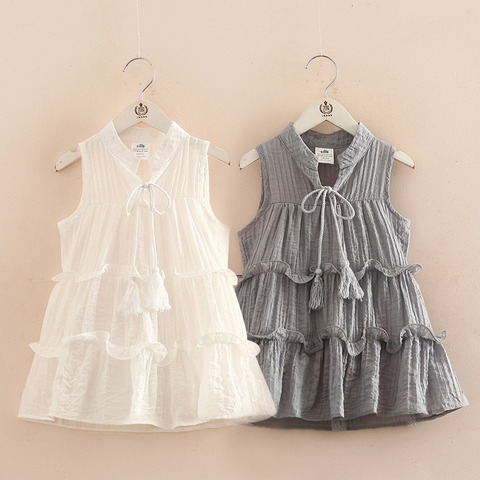 2022 Summer Cool 3-12 Years Solid Colour Confident Princess Sleeveless White Gray Teenage Girls Layered Dresses Beach Dress Kids ► Photo 1/6