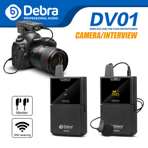 Debra DV Series UHF Wireless Lavalier Microphone with Audio Monitor Function for Smartphones DSLR Cameras webcast ► Photo 1/6