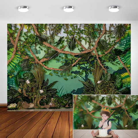 Wild One Jungle Safari Photography Backdrop Baby Party Decoration Jungle Forest Animals Background for Photographic Photo Studio ► Photo 1/6