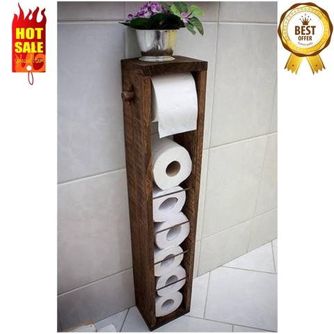 Made in Turkey WOODEN roll toilet paper holder with shelf and  stand storage cabinet container box bathroom accessories set ► Photo 1/4