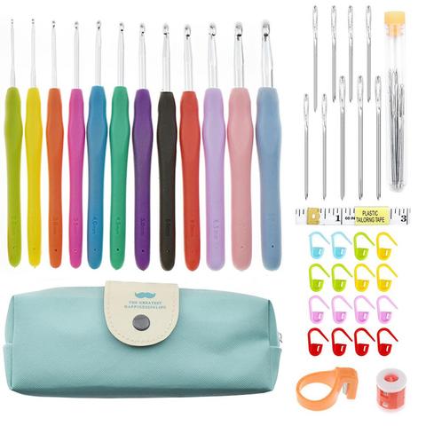 Crochet Hooks Set Bag 12pcs Soft Handle Aluminum Needles Stitches Knitting Craft Case Crochet Agulha Set DIY Home Full Tool Set ► Photo 1/6