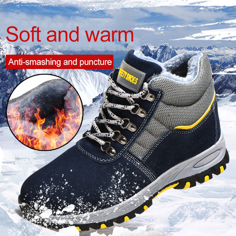 Winter Safety Work Boots Steel Toe Working Men Boots Warm Add Velvet Cold Protective Non Slip Anti Smashing Puncture Proof Shoes ► Photo 1/6