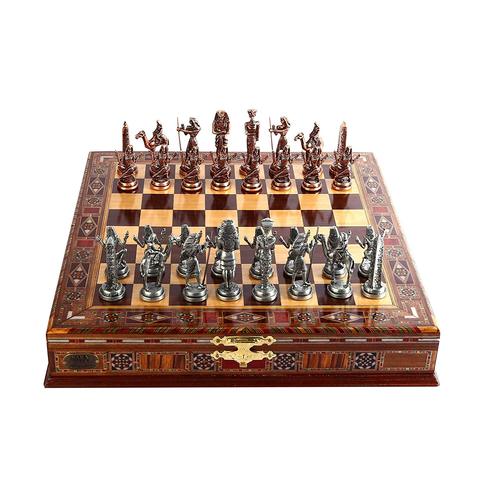 Egypt Pharaoh Antique Copper Figures Metal Chess Set,Handmade Pieces,Natural Solid Wooden Chess Board,Storage Inside King 9 cm ► Photo 1/6