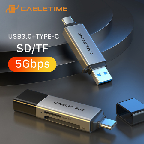 CABLETIME Card Reader USB3.0 &USB type C to Micro SD TF 2 in 1 External Memory OTG Adapter for Xiaomi MacBook Air Pro C376 ► Photo 1/6