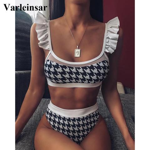 2022 New Plaid Ruffled Female Swimsuit High Waist Bikini Women Swimwear Two-piece Bikini set Bather Bathing Suit Swim Lady V1714 ► Photo 1/6