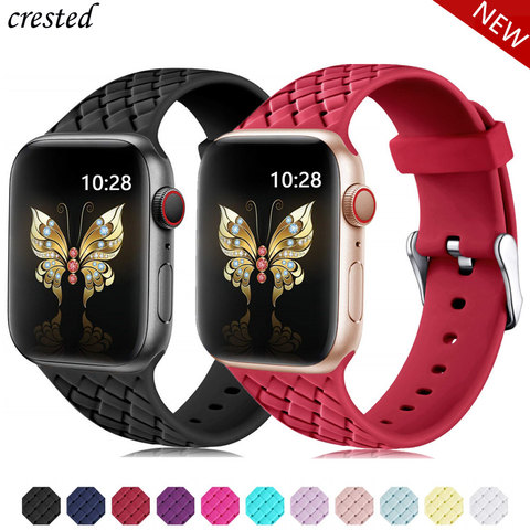 Silicone Strap for Apple watch 6 band 44mm 40mm series 5 4 3 2 SE Accessories Woven Pattern belt bracelet iWatch band 42mm 38mm ► Photo 1/6