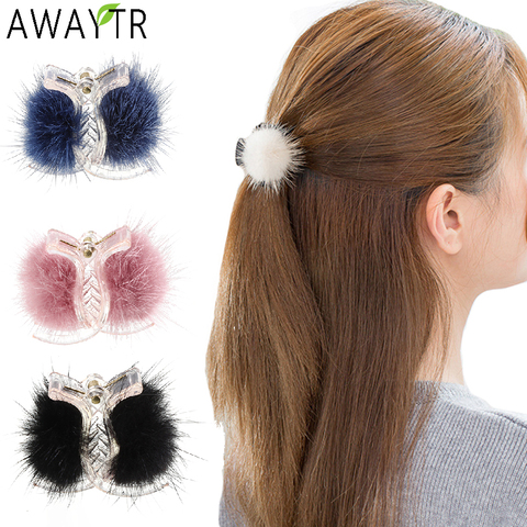 Women Mink Fur Hair Claw Small Banana Hair Clips Crab Hairpins Hair Accessories for Girl Headdress Ornament Hairgrips Barrettes ► Photo 1/6