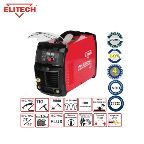 Inverter welding мультисистема ELITech AIS 300SYN, MMA, TIG, MIG/MAG Manual arc welding Hot start, arc afterburner, anti adhesion function SYNERGY-CONTROL ► Photo 1/2