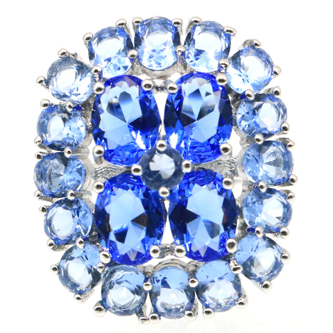 26x23mm SheCrown Princess Cut Created Violet Tanzanite For Woman's Fine Jewelry Silver Rings Eye Catching ► Photo 1/3