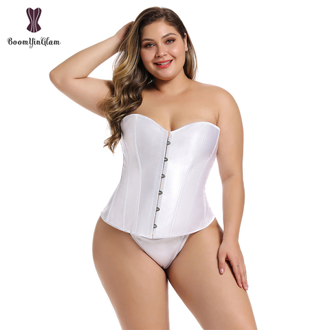 Satin Waist Trimmer Corsets And Bustiers Overbust Lace Up Boned Corset Top Plus Size Bodyshaper For Women 818 ► Photo 1/6