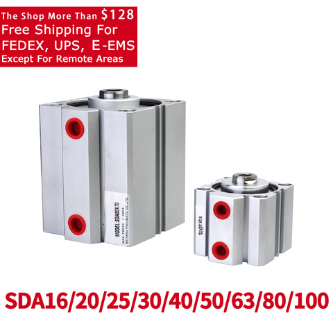 Compact Air Pneumatic Cylinders SDA 16/25/50/100mm Bore Double Acting 5/10/20/30/40/50/60/70/80/90/100mm Stroke ► Photo 1/6