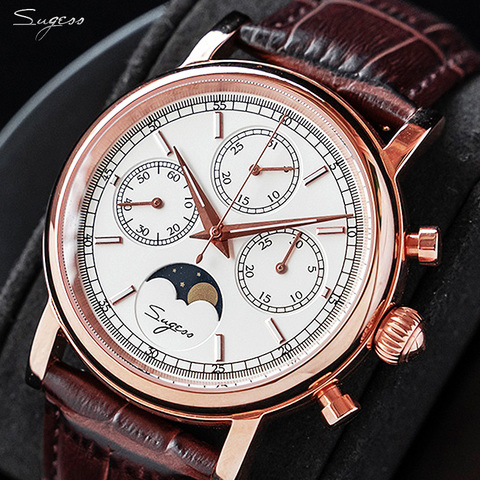 Sugess Super Luminous Pilot Chronograph Mechanical Watches Men seagull ST1908 Movement Moon Phase Calendar Men Wristwatch 2022 ► Photo 1/6