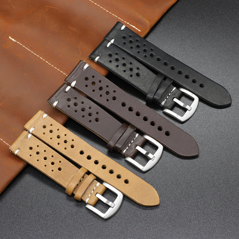 Genuine Leather Watch Band Black Brown Coffee Color Rally Watch Strap Replacement Watchbands 18mm 20mm 22mm ► Photo 1/6