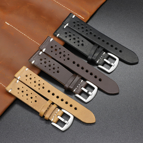 Genuine Leather Watch Band Black Brown Coffee Color Rally Watch Strap Replacement Watchbands 18mm 20mm 22mm ► Photo 1/6