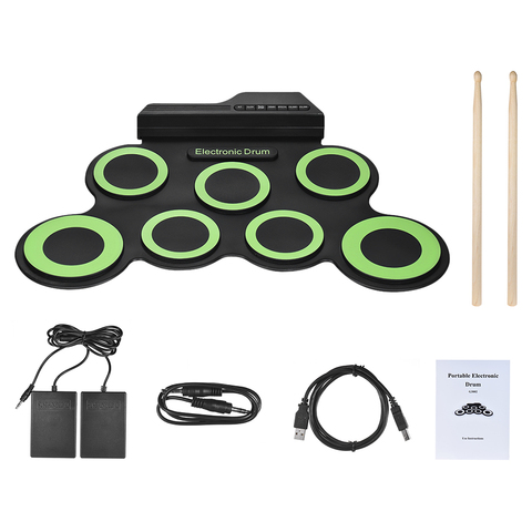 Portable Electronic Drum Digital USB 7 Pads Roll up Drum Set Silicone Electric Drum Pad Kit With DrumSticks Foot Pedal ► Photo 1/6