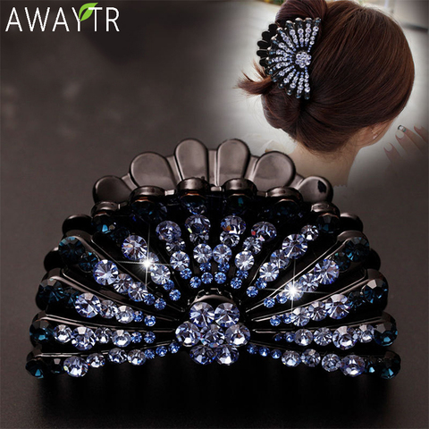 AWAYTR Large Size Women Vintage Rhinestone Hair Claw Crab Clips Crystal Clamps Hairpin Bow Knot Hair Clip Hair Accessories Girls ► Photo 1/6