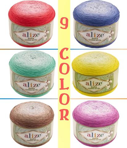 Hand Knitted Yarn 100% Cotton - 900 Meters(250gr) - 8 Color-Hand Knitting Yarn Ball Scarf ALIZE Bella Ombre Batik + Knitting Need ► Photo 1/6