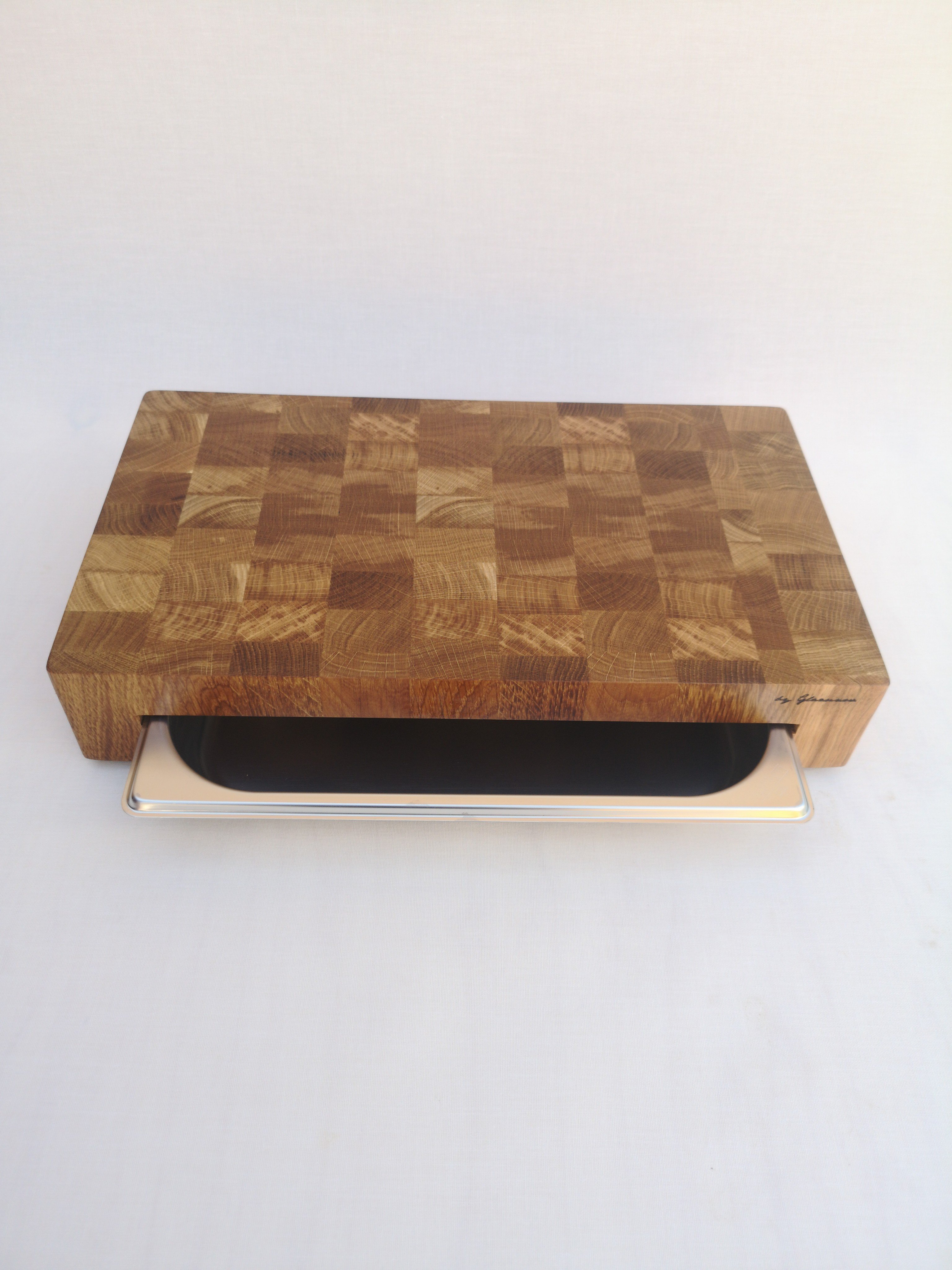 Cutting Board end with gastronome capacity wooden kitchen 400x230x70, by Glazunov, oak, stainless steel ► Photo 1/5