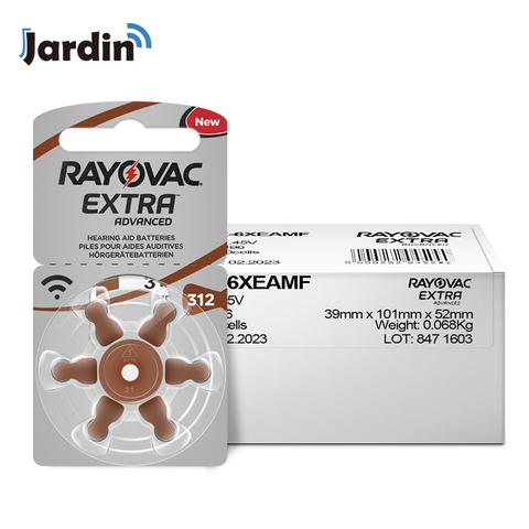 New 60 pcs/10card Rayovac Extra 1.45V Performance Hearing Aid Batteries. Zinc Air 312/A312/PR41 Battery for CIC Hearing aids ► Photo 1/6