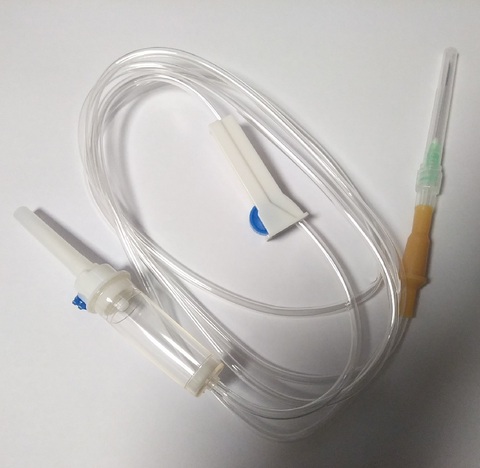 IV Administration Set, IV infusion set with flow regulator Sterile Includes Injection Site 20 Drip/mL Intravenous Fluid Infusion ► Photo 1/4