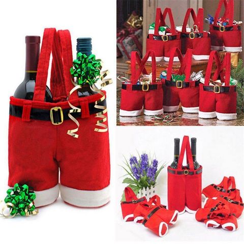 1Pcs Merry Christmas Gift Treat Candy Wine Bottle Holder Santa Claus Suspender Pants Trousers Decor Christmas Gift Bags Cute ► Photo 1/6