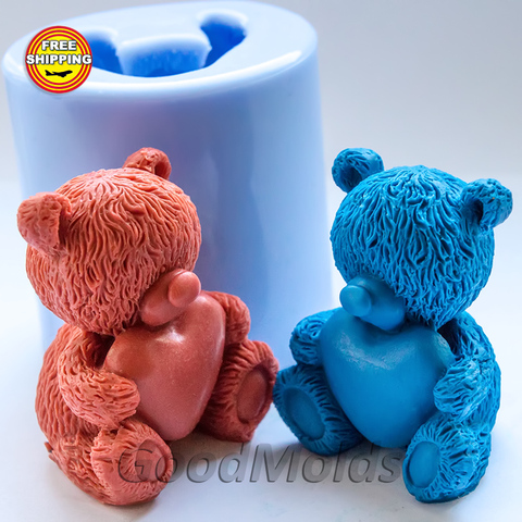 Silicone mold for soap Bear with a 3D heart, molds, soap making, polymer clay, animals, bears ► Photo 1/1