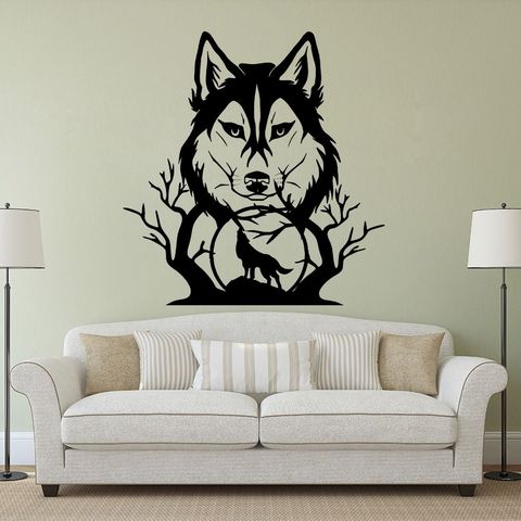 Howling Wolf In Forest Silhouette Wall Art Animal Sticker Home Living Room Decoration Removable A002572 ► Photo 1/6