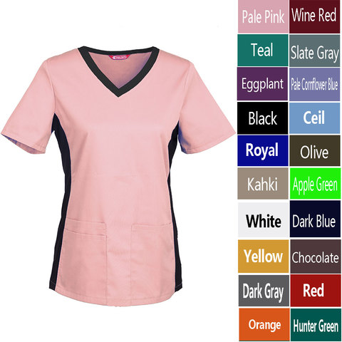 Women's Nursing Uniform Blouse Short Sleeve V-neck Working Top with Pockets ► Photo 1/6