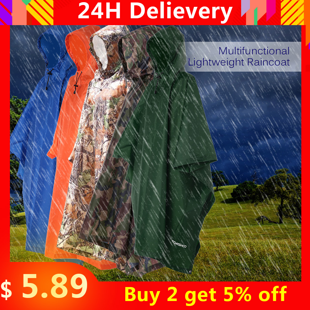 3In1 Poncho Rain Cover Rain Coat Hood Hiking Cycling Fishing