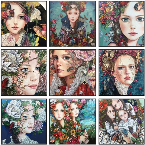 Girl with Flowers Collection - Counted Cross Stitch Kits - DIY Handmade Needlework Embroidery 14 ct Cross Stitch Sets DMC Color ► Photo 1/5