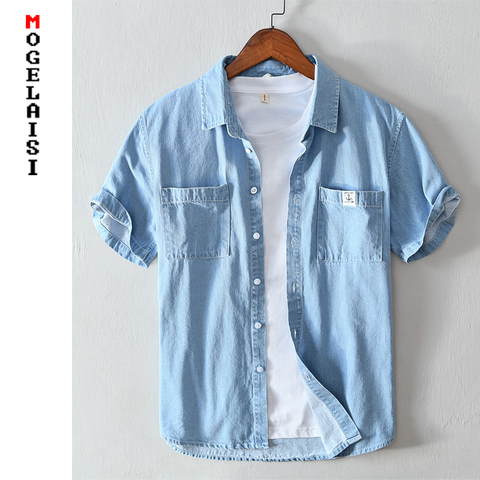 Men casual Denim shirt new 2022 summer short sleeve blue shirt High quality tops Camisa masculina 558 ► Photo 1/6