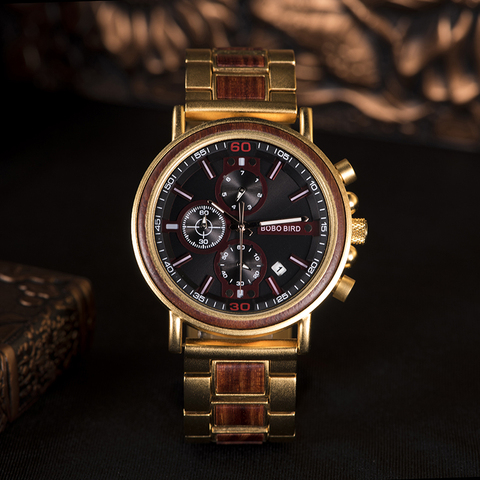 BOBO BIRD Watches Male Wristwatch Customize Chronograph Date Display Waterproof relogio masculino Wood Box Gift  For Dad ► Photo 1/1